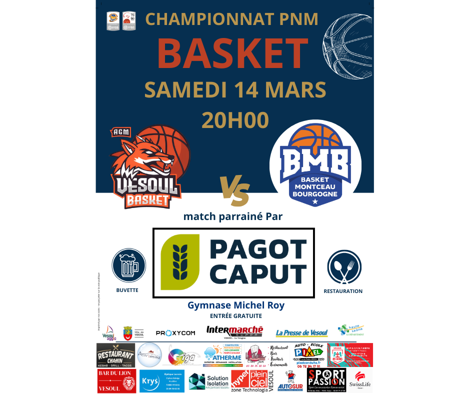 match championnat PNM samedi 14 mars à 20H gymnase Michel Roy 